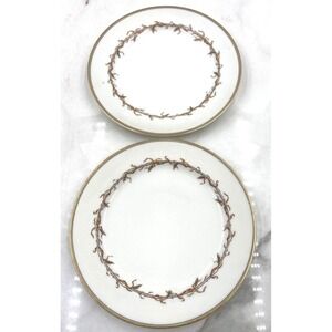 Haviland Limoges Salad Plates France Gold Trim Golden Wheat  7.5" Set Of 2